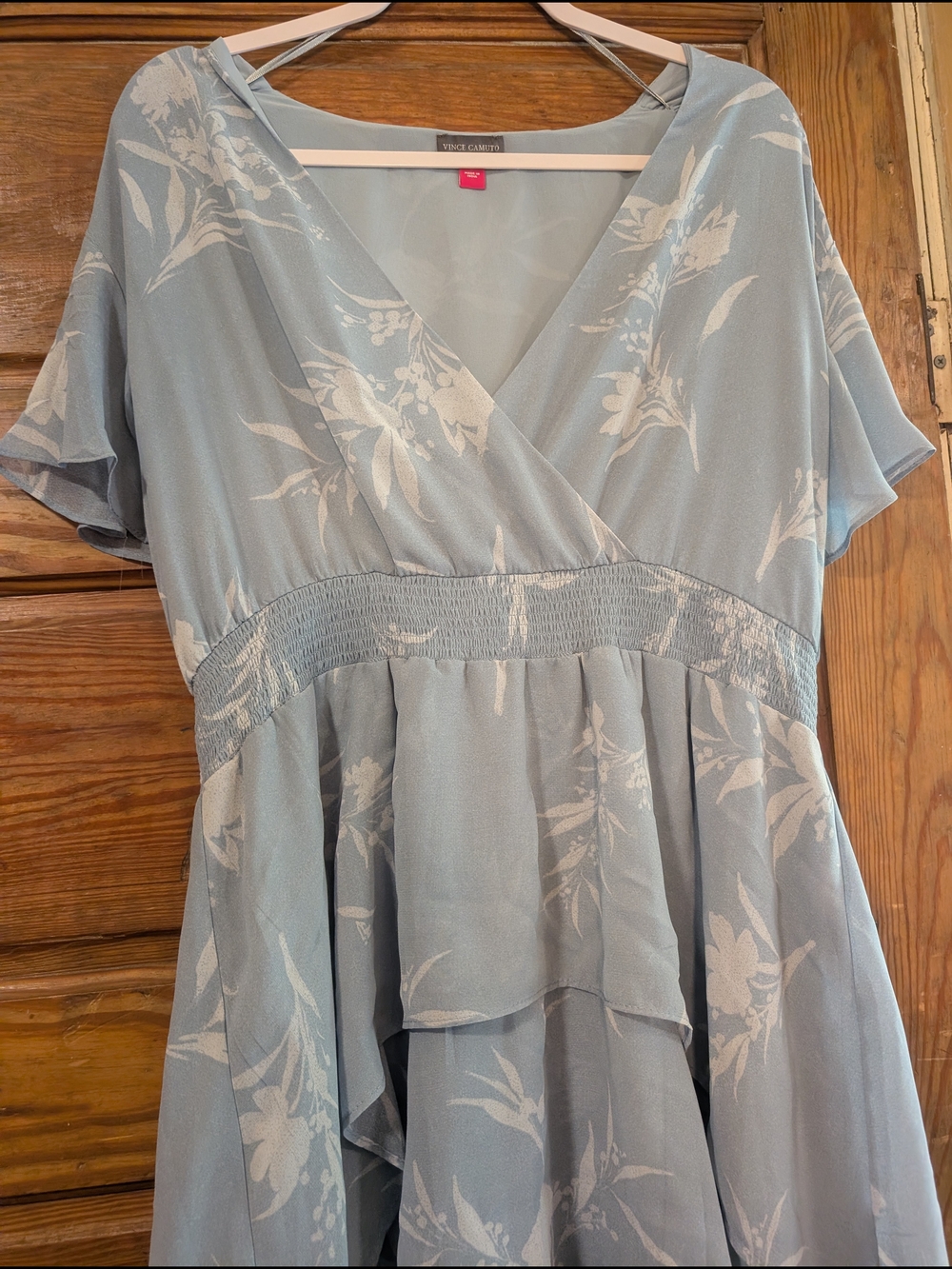Vince Camuto Pale Blue & White Floral Wrap Tunic
